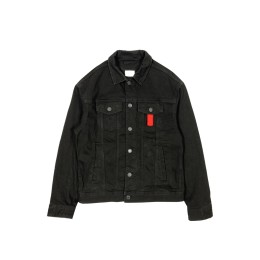 Customized black fashionable denim jacket with multiple pockets and large printed pattern on the back, metal buttons, lapel denim jacket, denim jacket specialty store JN028 Customized black fashionable denim jacket with multiple pockets and large printed pattern on the back, metal buttons, lapel denim jacket, denim jacket specialty store JN028